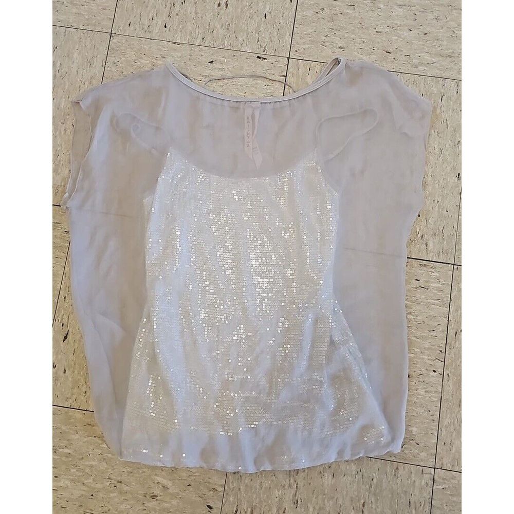 Bailey44 silk‎ White blouse Bedazzled Glitter White Sleeveless Top Shirt Medium